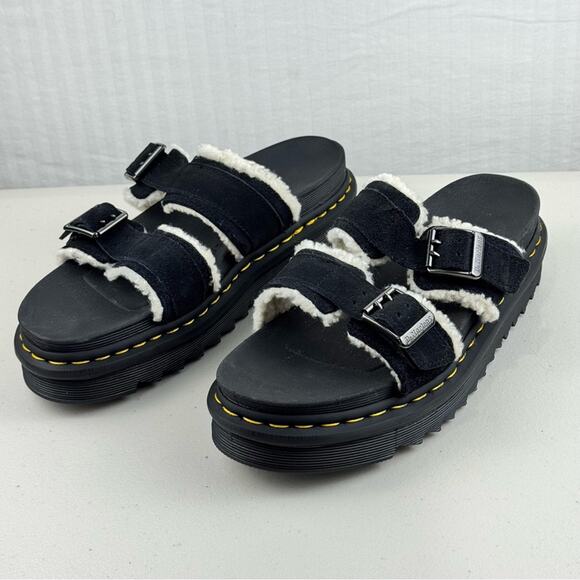Dr. Martens Myles Unisex Sandals Black Suede & Sherpa Women's 10 Men’s 9 EUR 42 - Picture 1 of 9